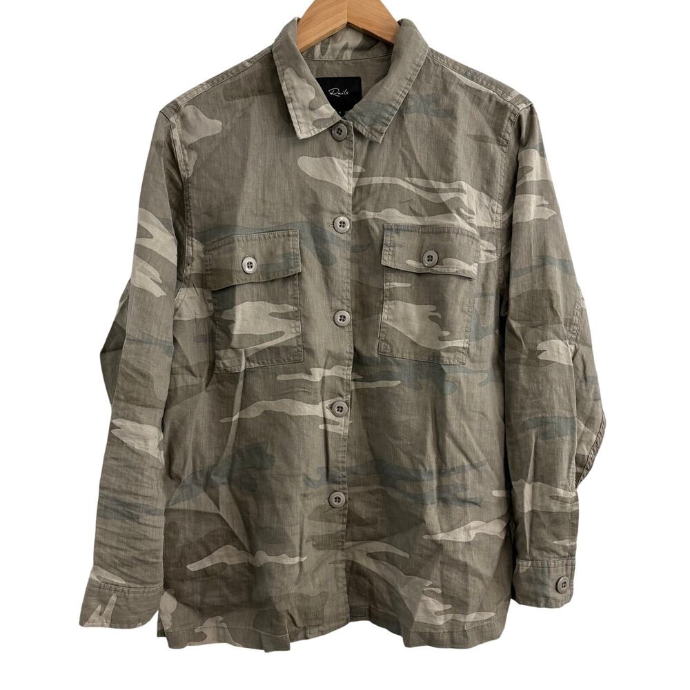 Rails Everett Camo Linen Blend Button Down Shirt Womens Size Small Military